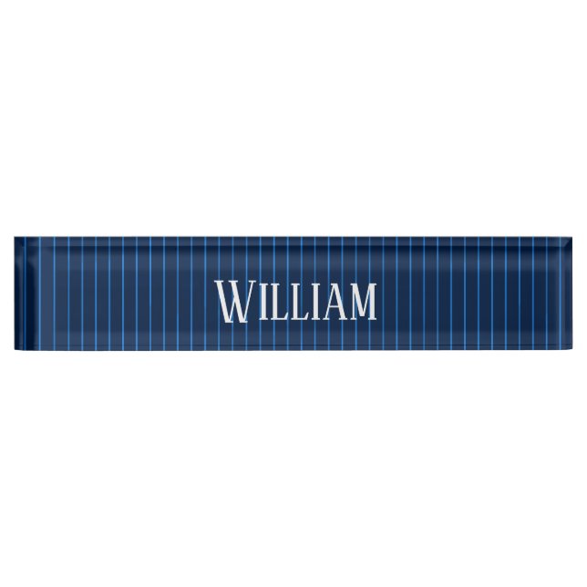 Personalised navy blue pinstripes nameplate (Front)