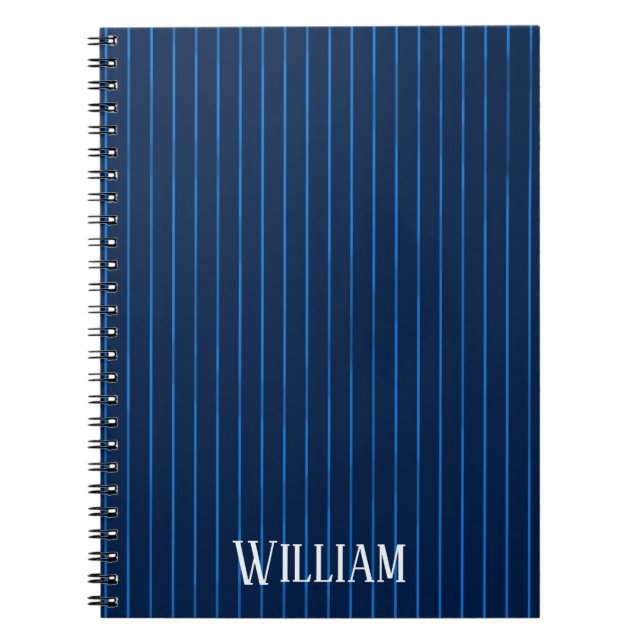 Personalised navy blue pinstripes notebook (Front)