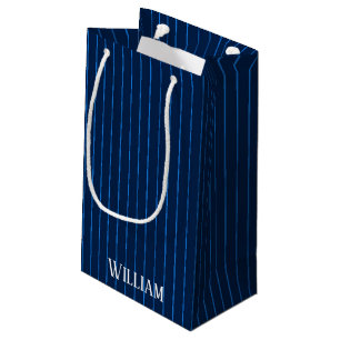 Personalised navy blue pinstripes small gift bag