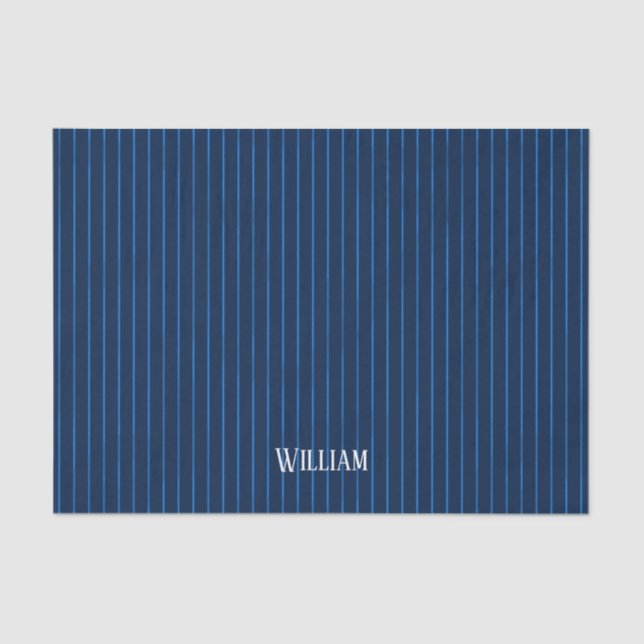 Personalised navy blue pinstripes tissue paper (Front)