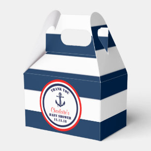Personalised Navy Blue Red Nautical Baby Shower Favour Box