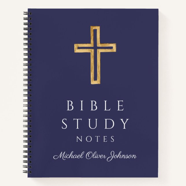 Personalised Navy Blue Religious Cross Notebook (Front)
