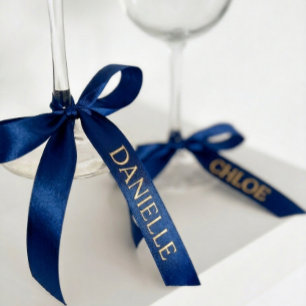 Personalised Navy Blue Ribbon with Gold Name Text Satin Ribbon