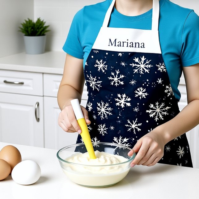 Personalised Navy Blue Snowflake Christmas Apron (Personalized Navy Blue Snowflake Christmas Apron)