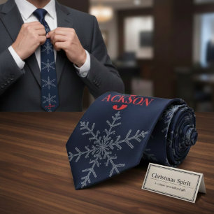 Personalised Navy Blue Snowflake Christmas Gift Tie