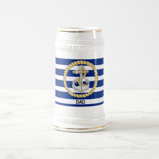 Personalised Navy Blue Striped Anchor 3 Stein