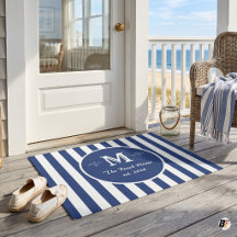 Personalised Navy Blue Striped Monogram Beach Hous