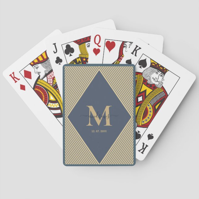 Personalised Navy Blue stripes Playing Cards (Back)