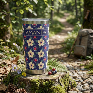 Personalised Navy Blue Vintage Floral Insulated Tumbler