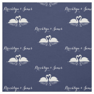 Personalised Navy Blue Wedding Fabric With Swans
