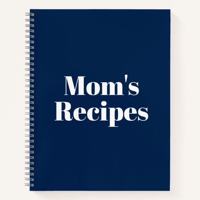 Personalised navy blue white custom name recipe notebook (Front)
