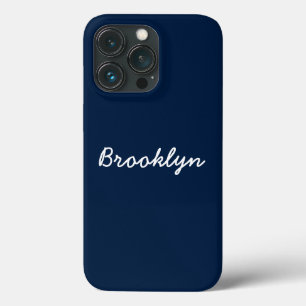 Personalised navy blue white custom script name iPhone 13 pro case