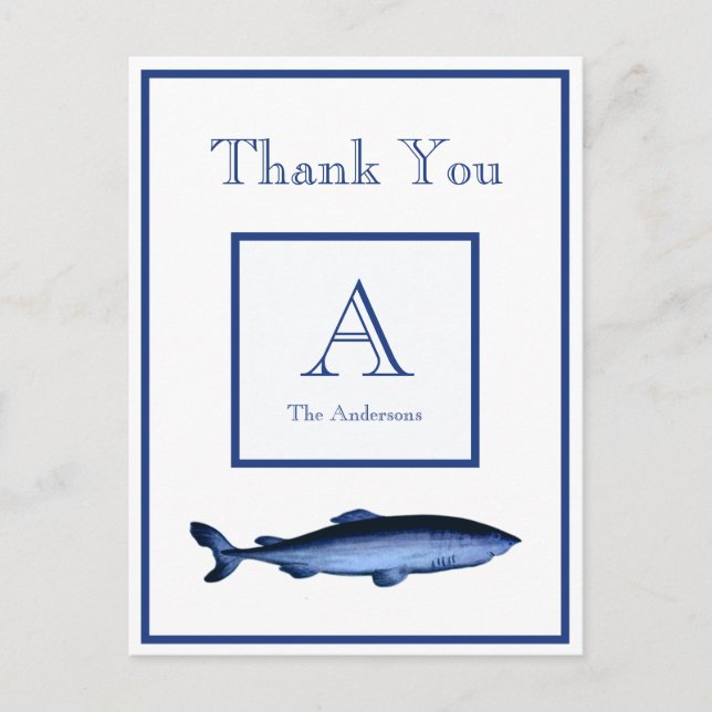 Personalised Navy Blue White Shark Coastal Postcard (Front)