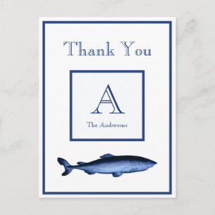 Personalised Navy Blue White Shark Coastal Postcard