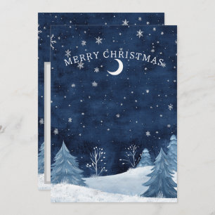 Personalised Navy Blue Winter Midnight Christmas  Holiday Card