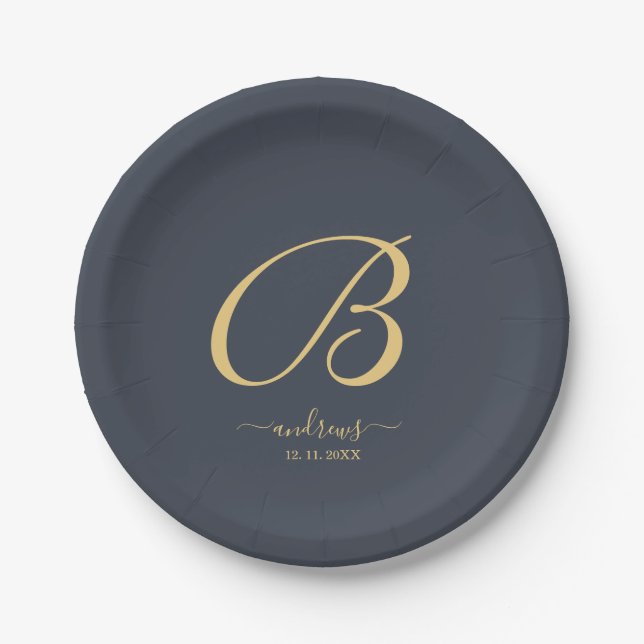 Personalised Navy Christmas Paper Plate (Front)