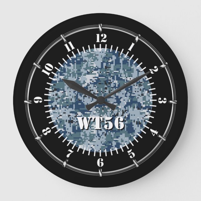 Personalised Navy Digital Camouflage on a Large Clock (Front)
