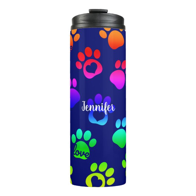 Personalised Navy Dog Prints Love Rainbow Thermal Tumbler (Front)
