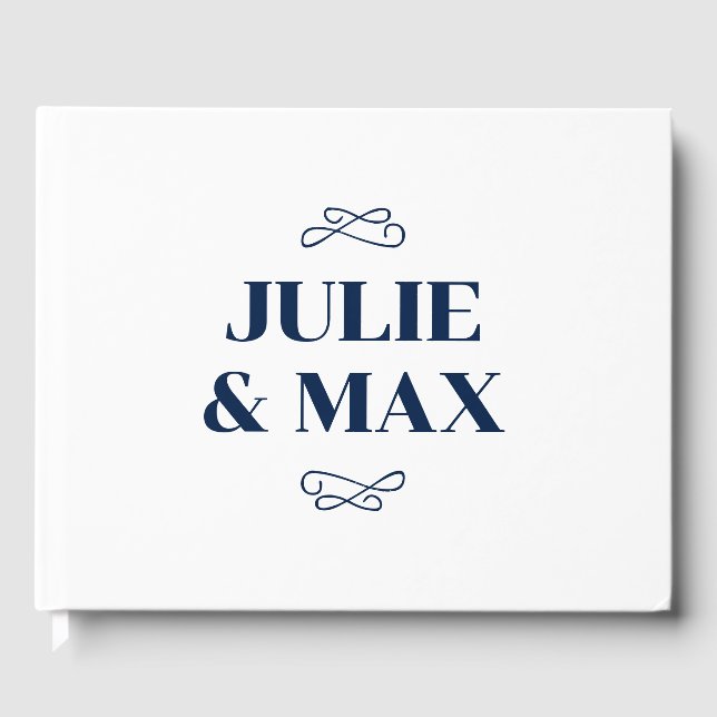Personalised Navy Flourish Wedding Guest Book (Front)