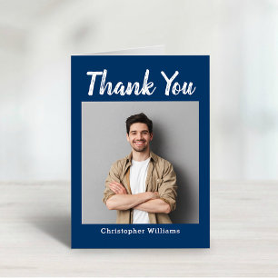 Personalised Navy Gingham Plaid Photo Thank You Card