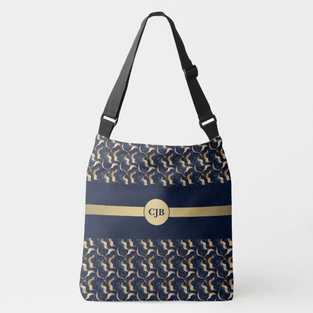 Personalised Navy & Gold Abstract  Crossbody Bag (Front)