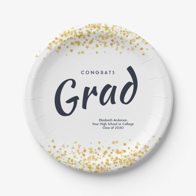 Personalised Navy / Gold School Graduation Party Paper Plate (Front)
