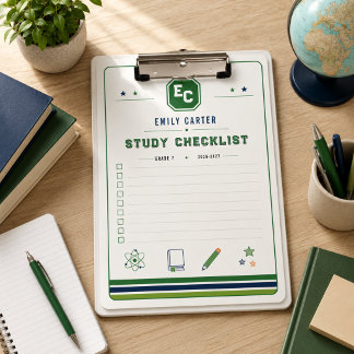 Personalised Navy Green Science School Cover Clipboard