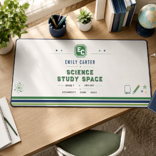Personalised Navy Green Science School Cover Desk Mat