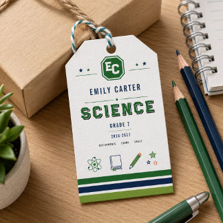 Personalised Navy Green Science School Cover Gift Tags