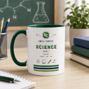 Personalised Navy Green Science School Cover Mug
