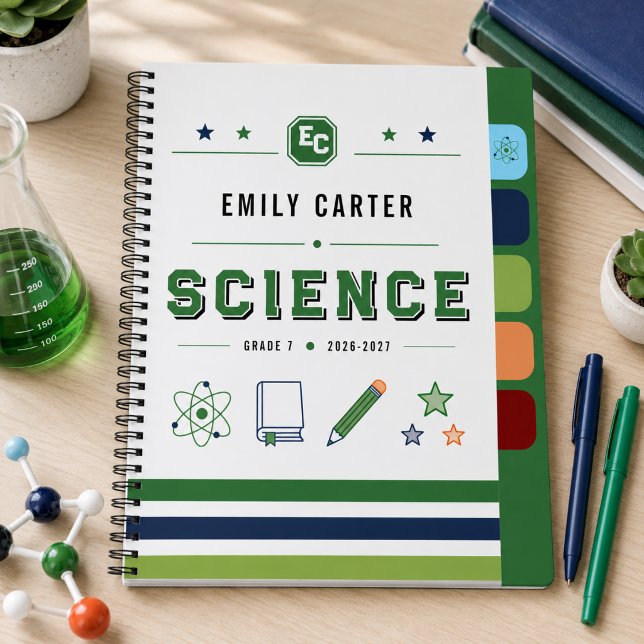 Personalised Navy Green Science School Cover Notebook (Personalized Navy Green Science School Cover Notebook
)