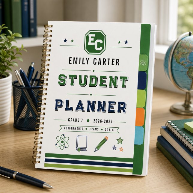 Personalised Navy Green Science School Cover Planner (Personalized Navy Green Science School Cover Planner
)