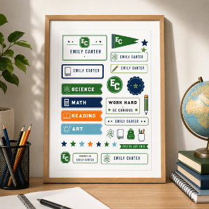 Personalised Navy Green Science School Cover Poster