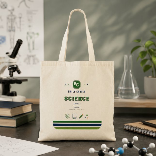 Personalised Navy Green Science School Cover Tote Bag (Personalized Navy Green Science School Cover Tote Bag
)