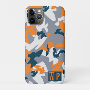 Personalised  Navy, Grey and Orange Camouflage iPhone 11 Pro Case