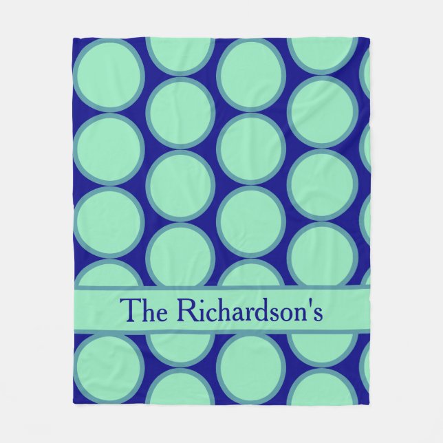 Personalised Navy Mint Polka Dot Pattern Modern  Fleece Blanket (Front)