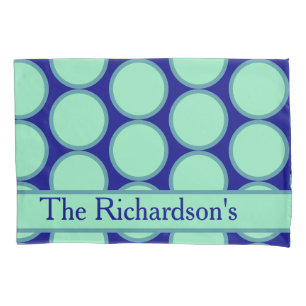 Personalised Navy Mint Polka Dot Pattern Modern Pillowcase