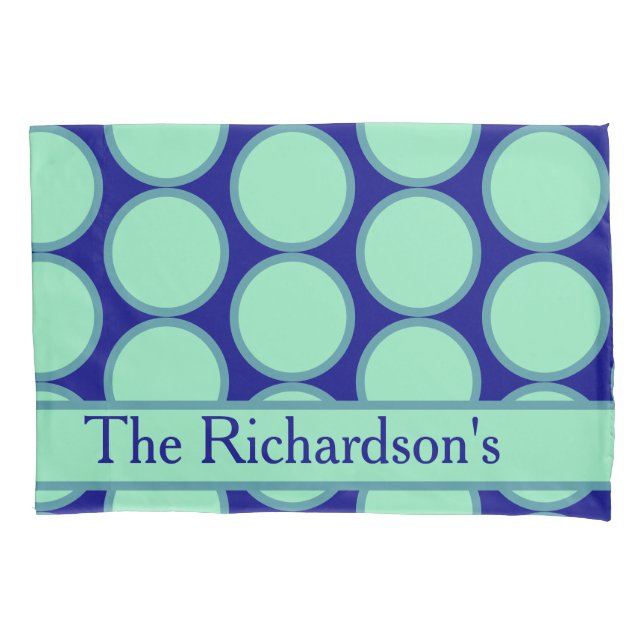 Personalised Navy Mint Polka Dot Pattern Modern  Pillowcase (Front)