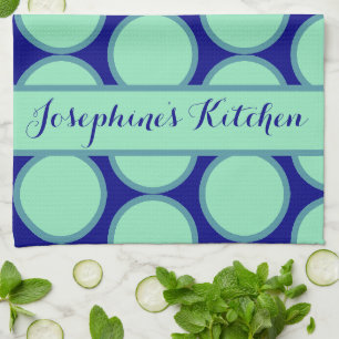 Personalised Navy Mint Polka Dot Pattern Modern Tea Towel