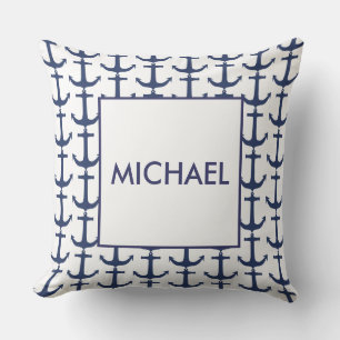 Personalised Navy Nautical Anchor Cushion