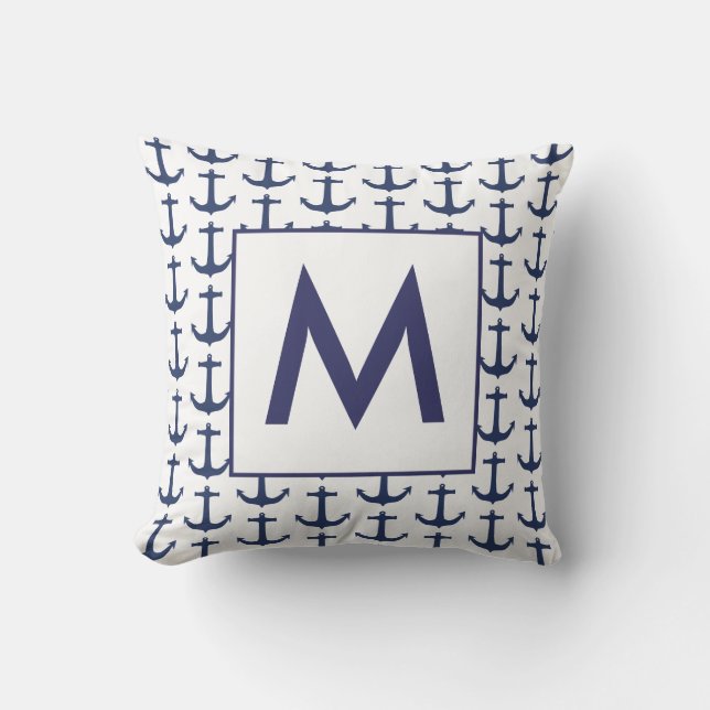 Personalised Navy Nautical Anchor Cushion (Front)