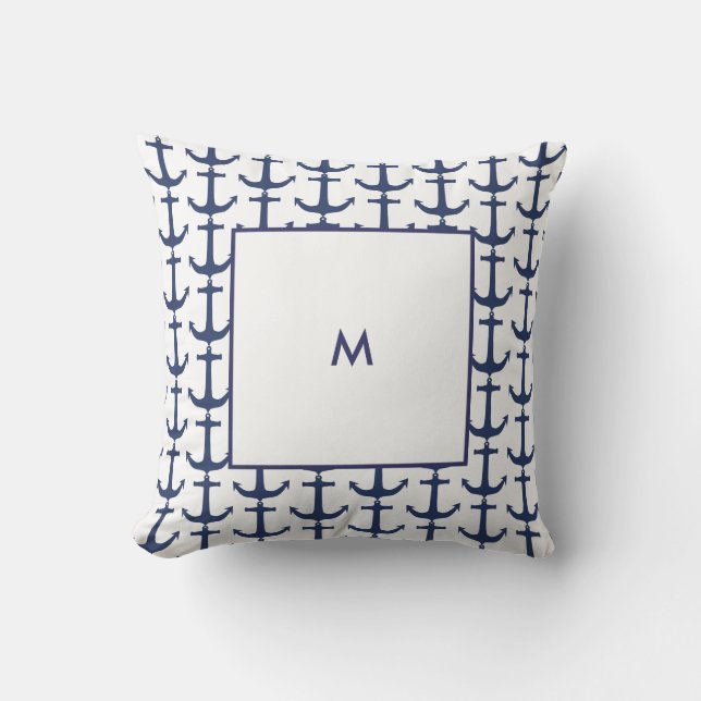 Personalised Navy Nautical Anchor Cushion (Front)