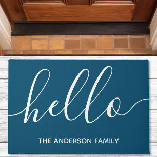 Personalised Navy Script Hello Doormat