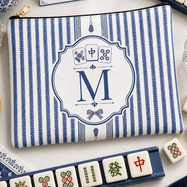 Personalised Navy Seersucker Mahjong Tile Bag (Creator Uploaded)