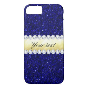 Personalised Navy Sequins, Gold, Diamonds iPhone 8/7 Case