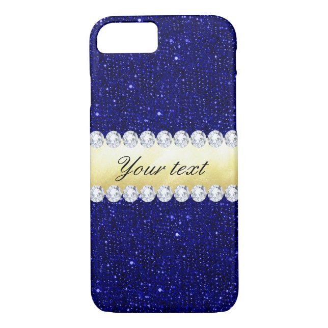 Personalised Navy Sequins, Gold, Diamonds Case-Mate iPhone Case (Back)