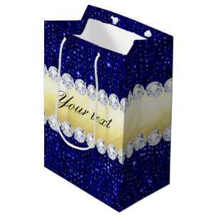 Personalised Navy Sequins, Gold, Diamonds Medium Gift Bag