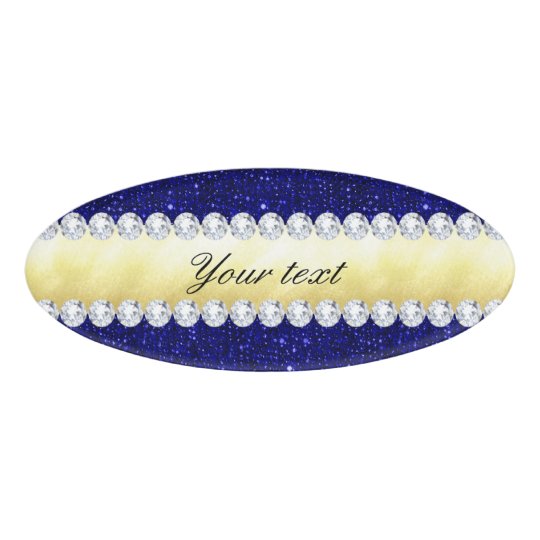 Personalised Navy Sequins, Gold, Diamonds Name Tag