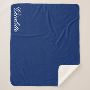 Personalised Navy Sherpa Blanket with Custom Name