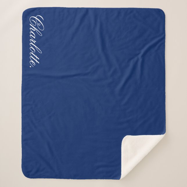 Personalised Navy Sherpa Blanket with Custom Name (Front)